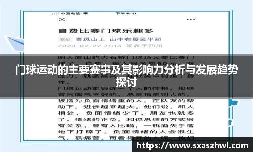 门球运动的主要赛事及其影响力分析与发展趋势探讨