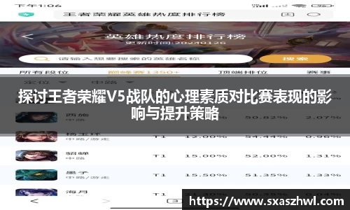 探讨王者荣耀V5战队的心理素质对比赛表现的影响与提升策略