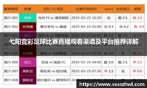 弋阳竞彩足球比赛直播观看渠道及平台推荐详解